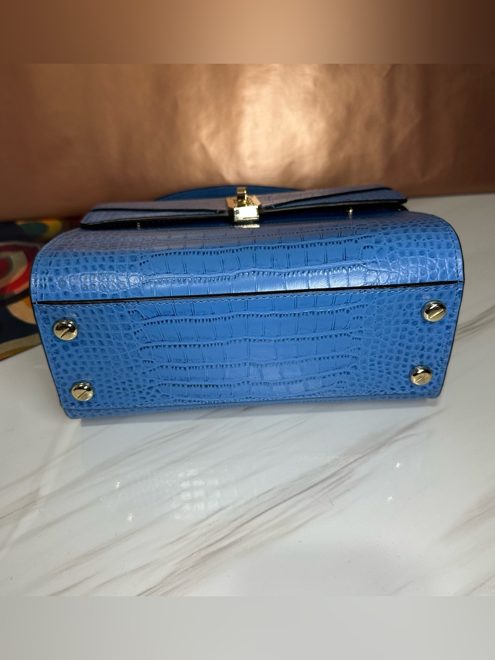 Henri Bendel Mini Uptown Satchel Blue Croc - Picture 6 of 10
